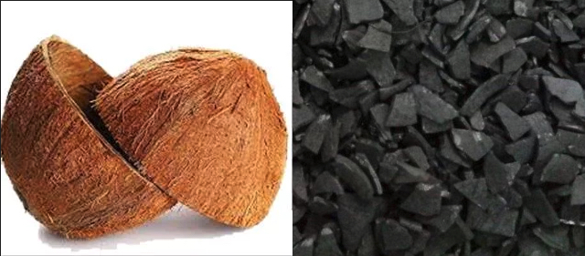 Kokosnuss Schale und Kohle